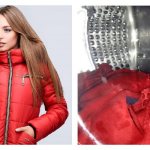 Girl in a red down jacket