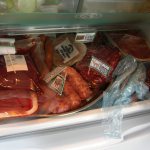 Packaged meat in the freezer